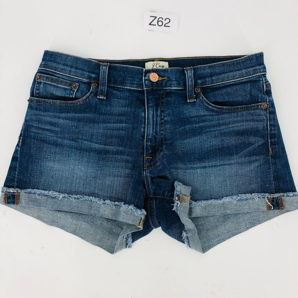 J.Crew Women's Blue Cotton 5-Pocket Low-Rise Belt Loops Cuffed Denim Short 27